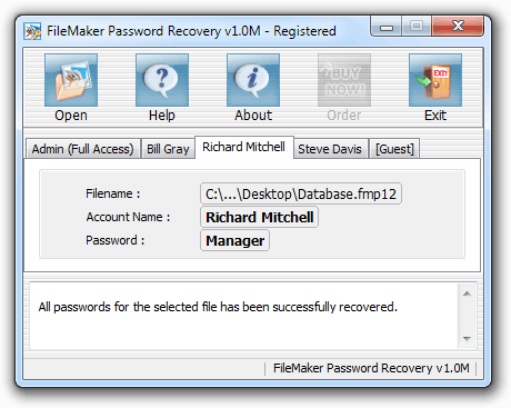 Click to view FileMaker Password Recovery 1.0d screenshot