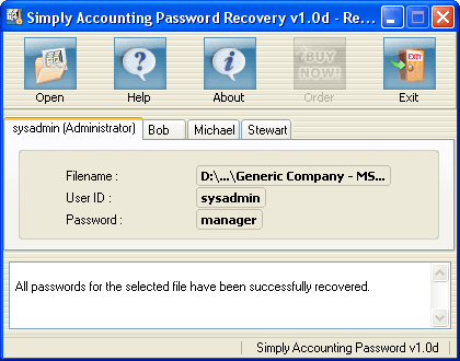 Click to view Simply Accounting Password Recovery 1.0d screenshot